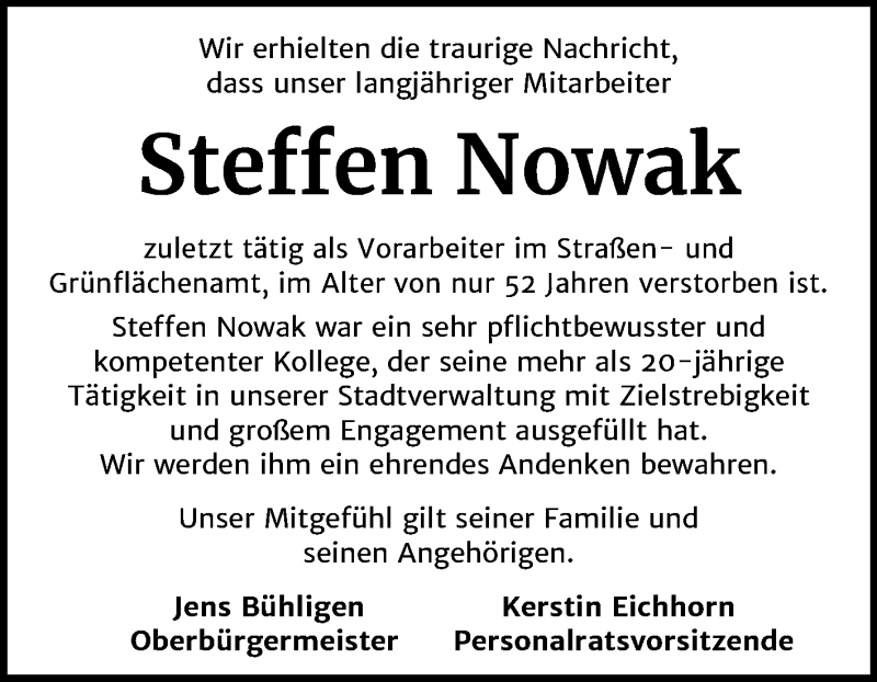  Traueranzeige für Steffen Nowak vom 30.05.2020 aus Mitteldeutsche Zeitung Merseburg/Querfurt