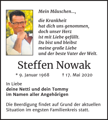 Traueranzeige von Steffen Nowak von Mitteldeutsche Zeitung Merseburg/Querfurt