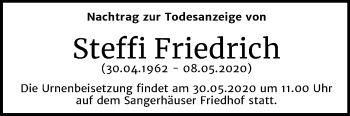 Traueranzeige von Steffi Friedrich von Mitteldeutsche Zeitung Sangerhausen