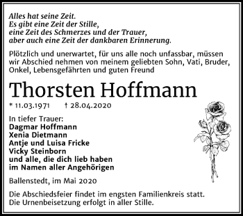 Traueranzeige von Thorsten Hoffmann von Super Sonntag Aschersleben / Quedlinburg