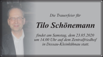 Traueranzeige von Tilo Schönemann von Mitteldeutsche Zeitung Dessau-Roßlau