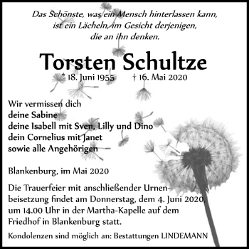 Traueranzeige von Torsten Schultze von Mitteldeutsche Zeitung Quedlinburg