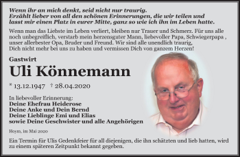 Traueranzeige von Uli Könnemann von Mitteldeutsche Zeitung Aschersleben