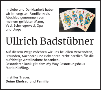 Traueranzeige von Ullrich Badstübner von Mitteldeutsche Zeitung Merseburg/Querfurt
