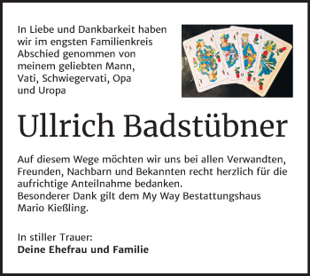 Traueranzeige von Ullrich Badstübner von Super Sonntag Merseburg/Querfurt