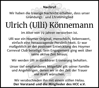 Traueranzeige von Ulrich Könnemann von Super Sonntag Aschersleben