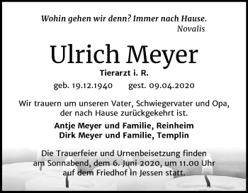 Traueranzeige von Ulrich Meyer von Super Sonntag Wittenberg
