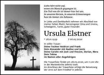 Traueranzeige von Ursula Elstner von Mitteldeutsche Zeitung Bitterfeld