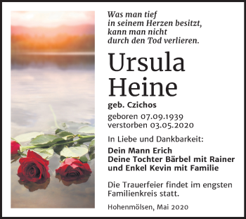 Traueranzeige von Ursula Heine von Mitteldeutsche Zeitung Weißenfels