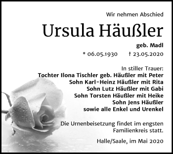 Traueranzeige von Ursula Häußler von Mitteldeutsche Zeitung Halle/Saalkreis