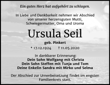 Traueranzeige von Ursula Seil von Super Sonntag Merseburg/Querfurt