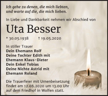 Traueranzeige von Uta Besser von Mitteldeutsche Zeitung Bitterfeld