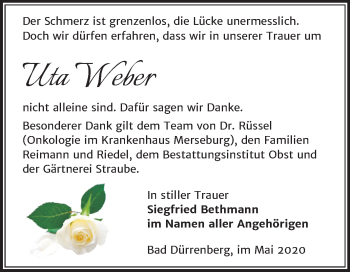 Traueranzeige von Uta Weber von Super Sonntag Merseburg/Querfurt