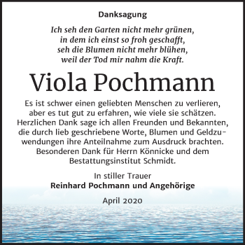Traueranzeige von Viola Pochmann von Mitteldeutsche Zeitung Naumburg/Nebra