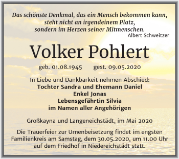 Traueranzeige von Volker Pohlert von Mitteldeutsche Zeitung Merseburg/Querfurt