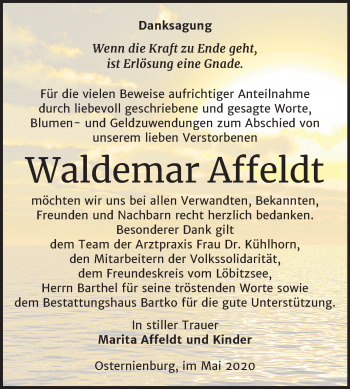 Traueranzeige von Waldemar Affeldt von Super Sonntag Köthen
