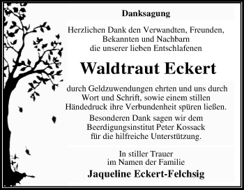 Traueranzeige von Waldtraut Eckert von Super Sonntag Dessau-Roßlau