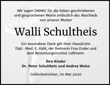Traueranzeige von Walli Schultheis von Mitteldeutsche Zeitung Wittenberg