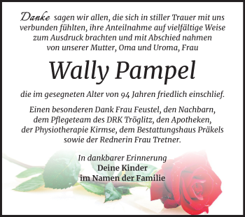 Traueranzeige von Wally Parnpel von Super Sonntag Zeitz
