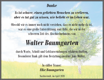 Traueranzeige von Walter Baumgarten von Super Sonntag Aschersleben