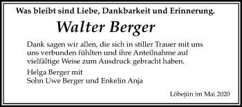 Traueranzeige von Walter Berger von Mitteldeutsche Zeitung Bitterfeld / Halle/Saalkreis