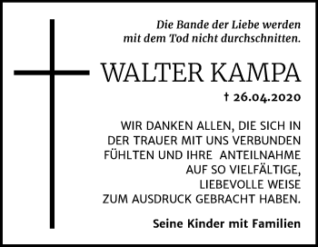 Traueranzeige von Walter Kampa von Mitteldeutsche Zeitung Mansfelder Land