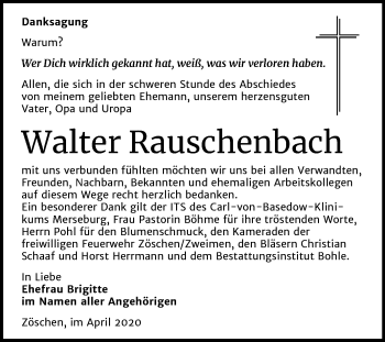 Traueranzeige von Walter Rauschenbach von Super Sonntag Merseburg/Querfurt