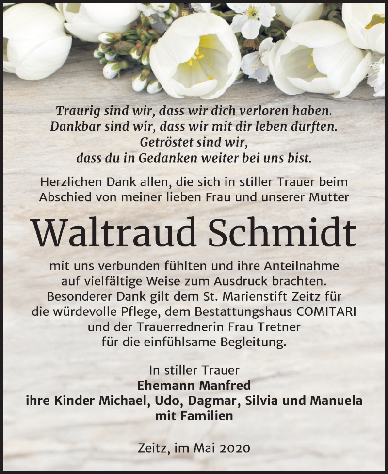  Traueranzeige für Waltraud Schmidt vom 23.05.2020 aus Super Sonntag Zeitz