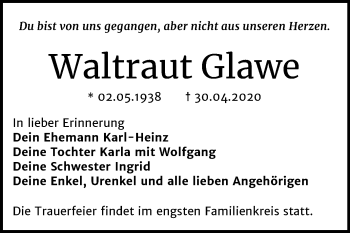 Traueranzeige von Waltraut Glawe von Mitteldeutsche Zeitung Dessau-Roßlau
