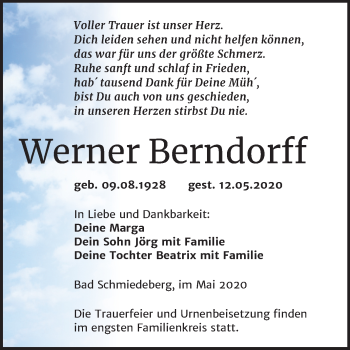 Traueranzeige von Werner Berndorff von Super Sonntag Wittenberg