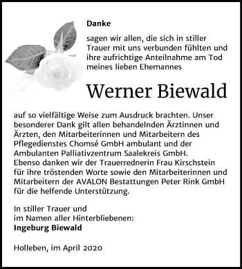 Traueranzeige von Werner Biewald von Mitteldeutsche Zeitung Halle/Saalkreis