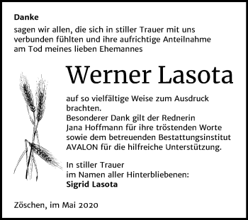 Traueranzeige von Werner Lasota von Mitteldeutsche Zeitung Merseburg/Querfurt