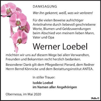 Traueranzeige von Werner Loebel von Mitteldeutsche Zeitung Weißenfels