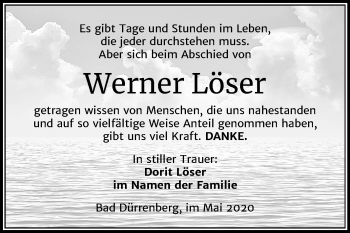 Traueranzeige von Werner Löser von Mitteldeutsche Zeitung Merseburg/Querfurt