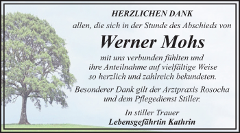 Traueranzeige von Werner Mohs von Mitteldeutsche Zeitung Dessau-Roßlau