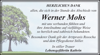 Traueranzeige von Werner Mohs von Super Sonntag Dessau-Roßlau