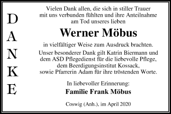 Traueranzeige von Werner Möbus von Super Sonntag Wittenberg