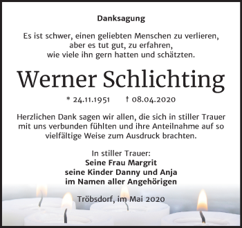 Traueranzeige von Werner Schlichting von Wochenspiegel Naumburg/Nebra