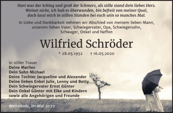Traueranzeige von Wilfried Schröder von Super Sonntag Sangerhausen