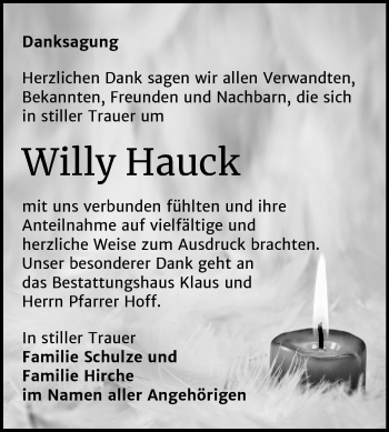 Traueranzeige von Willy Hauck von Mitteldeutsche Zeitung Weißenfels