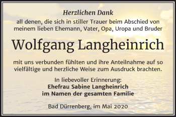 Traueranzeige von Wolfgang Langheinrich von Mitteldeutsche Zeitung Merseburg/Querfurt