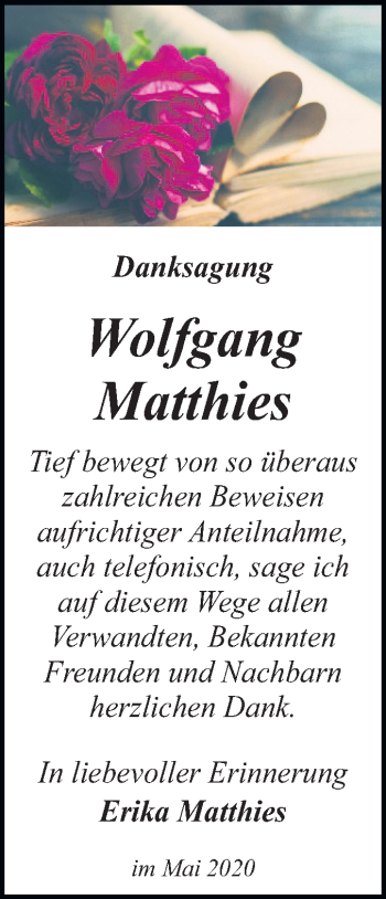Traueranzeige von Wolfgang Matthies von Mitteldeutsche Zeitung Dessau-Roßlau