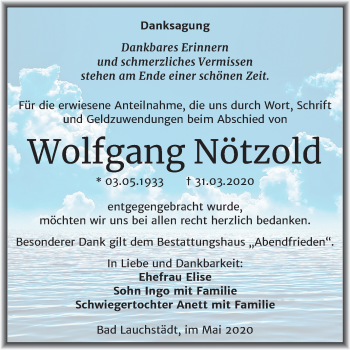 Traueranzeige von Wolfgang Nötzold von Super Sonntag Merseburg/Querfurt