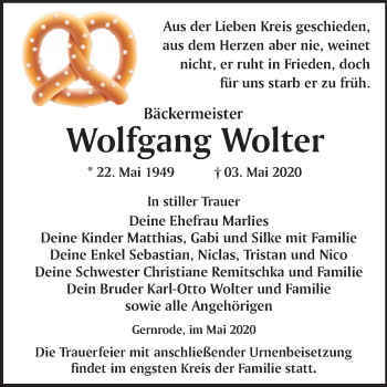 Traueranzeige von Wolfgang Wolter von Mitteldeutsche Zeitung Quedlinburg