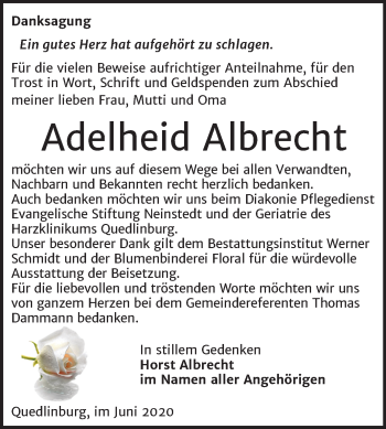 Traueranzeige von Adelheid Albrecht von Mitteldeutsche Zeitung Quedlinburg