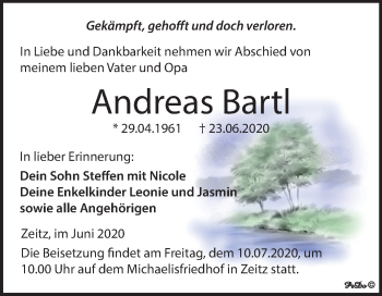 Traueranzeige von Andreas Bartl von Mitteldeutsche Zeitung Zeitz