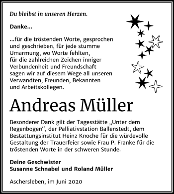 Traueranzeige von Andreas Müller von Super Sonntag Aschersleben