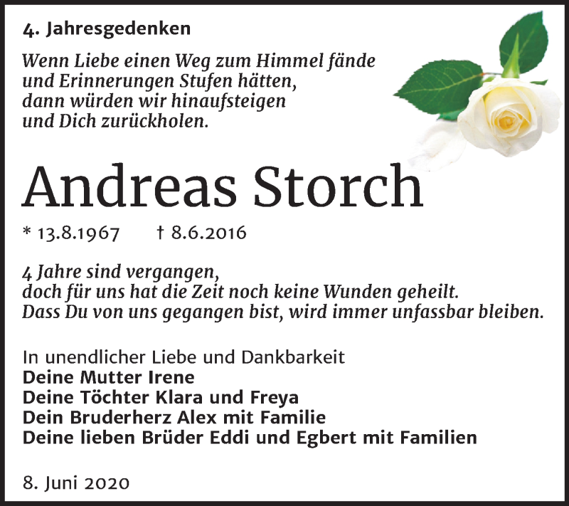  Traueranzeige für Andreas Storch vom 08.06.2020 aus Mitteldeutsche Zeitung Halle/Saalkreis
