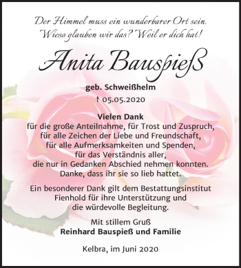 Traueranzeige von Anita Bauspieß von Super Sonntag Sangerhausen