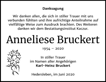 Traueranzeige von Anneliese Bruckert von Super Sonntag Quedlinburg